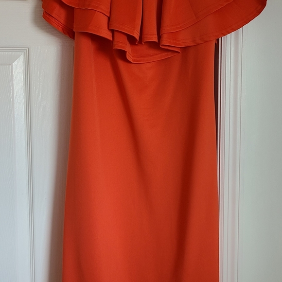 !!SOLD!! Sexy PLUS SIZE Orange Flounce Top Off Shoulder Bodycon Dress XXL - Picture 8 of 10